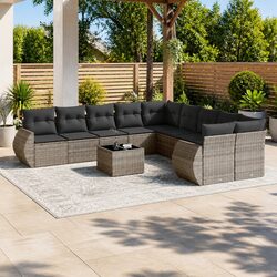 10 Piece Garden Sofa Set Grey Poly Rattan Outdoor Furniture Patio Sectional