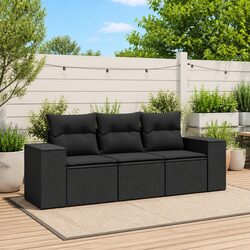 Garden Sofa Set 3 Piece Outdoor Furniture Patio Seating Black Poly Rattan