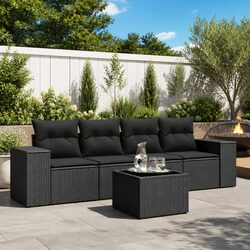 Garden Sofa Set 5 Piece Outdoor Furniture Black Poly Rattan Patio Seating