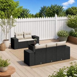 Garden Sofa Set 6 Piece Outdoor Furniture Patio with Cushions Storage Black