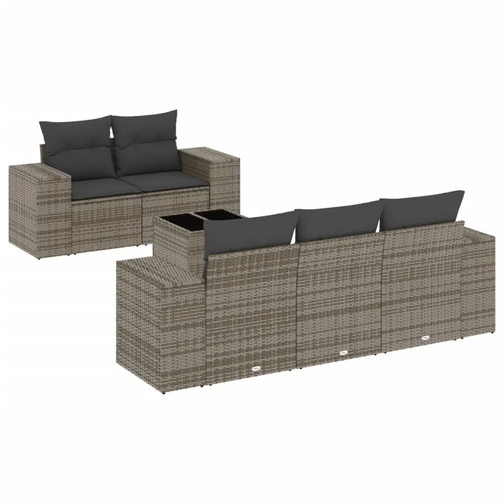 Garden Sofa Set 6 Piece Outdoor Furniture Grey Poly Rattan Patio Sectional with