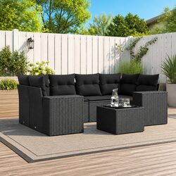 7 Piece Garden Sofa Set Outdoor Patio Furniture Black Poly Rattan with Cushions