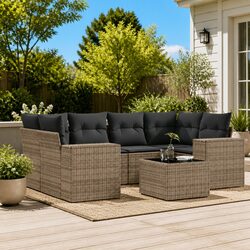 7 Piece Garden Sofa Set Grey Outdoor Furniture Patio Conversation Rattan