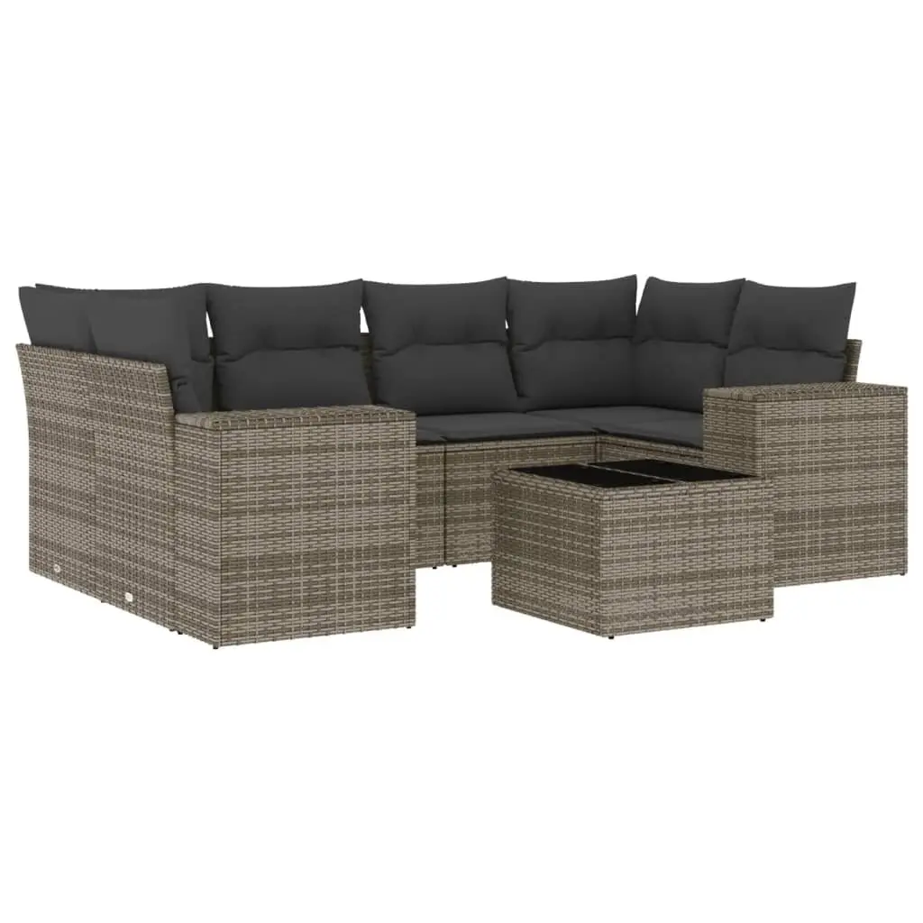 7 Piece Garden Sofa Set Grey Outdoor Furniture Patio Conversation Rattan