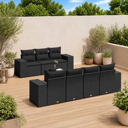 Garden Sofa Set 8 Piece Outdoor Furniture Black Poly Rattan Patio Seating with