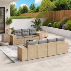 Garden Sofa Set 8 Piece Outdoor Furniture Beige Poly Rattan Patio Seating