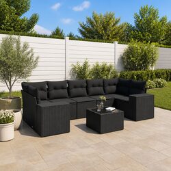 Garden Sofa Set 8 Piece Outdoor Furniture Black Poly Rattan Patio Lounge with