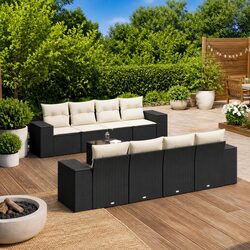Garden Sofa Set 9 Piece Outdoor Furniture Black Poly Rattan Modular Patio Lounge