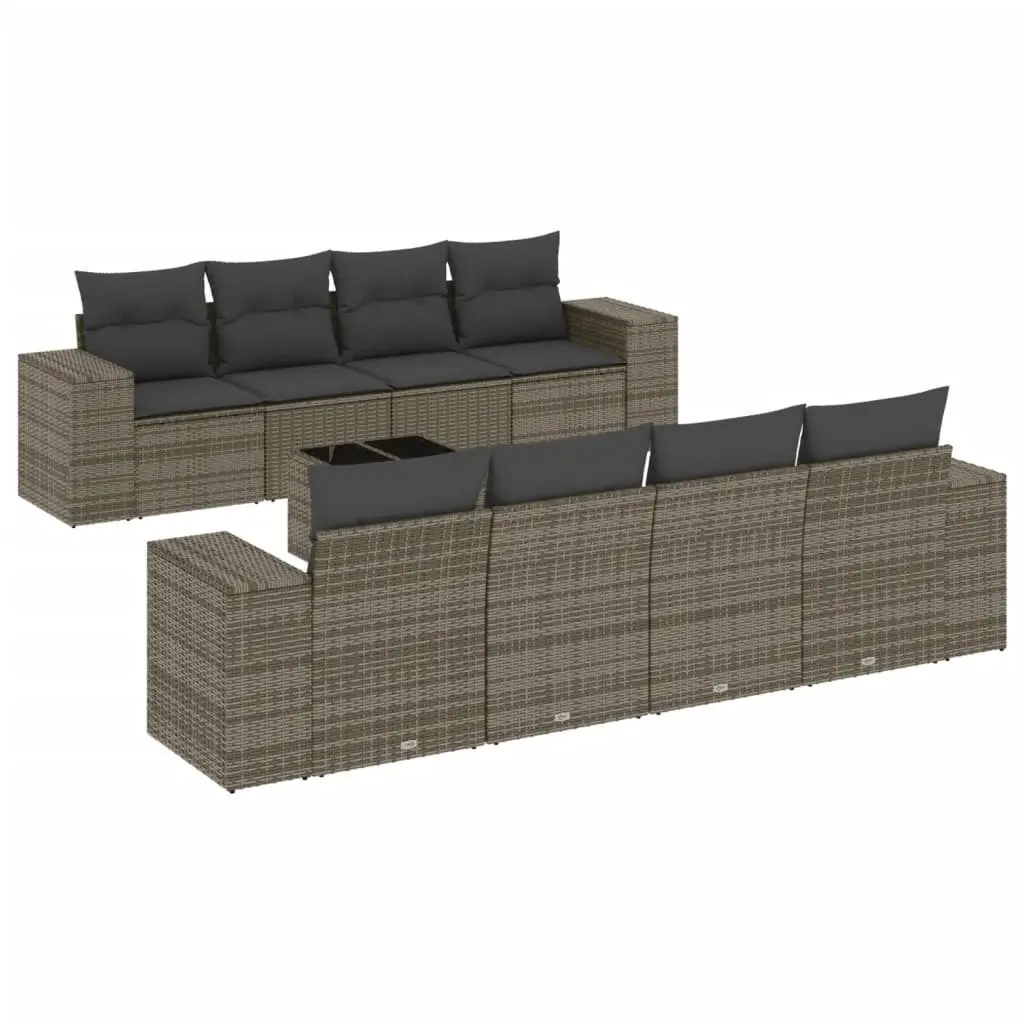 Garden Sofa Set 9 Piece Outdoor Furniture Patio Lounge Grey Poly Rattan with