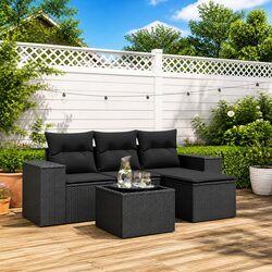 Garden Sofa Set 5 Piece Black Poly Rattan Patio Furniture Modular Outdoor