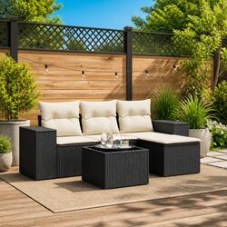 Garden Sofa Set 5 Piece Outdoor Furniture Black Poly Rattan with Storage