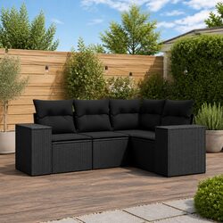 Garden Sofa Set 4 Piece Outdoor Furniture Modular Black Poly Rattan Patio