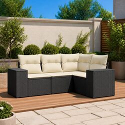 Garden Sofa Set 4 Piece Outdoor Furniture Black Poly Rattan Modular Patio