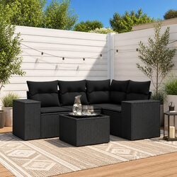 Garden Sofa Set 5 Piece Outdoor Furniture Black Poly Rattan Patio Lounge with