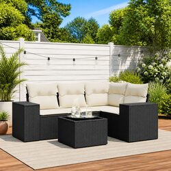 Garden Sofa Set 5 Piece Outdoor Furniture Patio Black Poly Rattan with Cushions