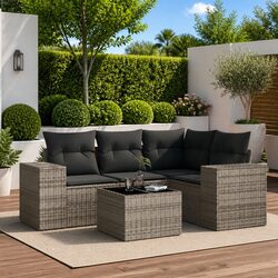 Garden Sofa Set 5 Piece Outdoor Furniture Grey Poly Rattan Modular Patio Seating