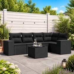 Garden Sofa Set 6 Piece Outdoor Furniture Poly Rattan Black Patio Seating