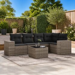Garden Sofa Set 6 Piece Outdoor Furniture Grey Poly Rattan Modular Patio Seating