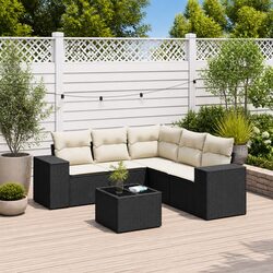 Garden Sofa Set 6 Piece Outdoor Furniture Black Poly Rattan Patio Sectional