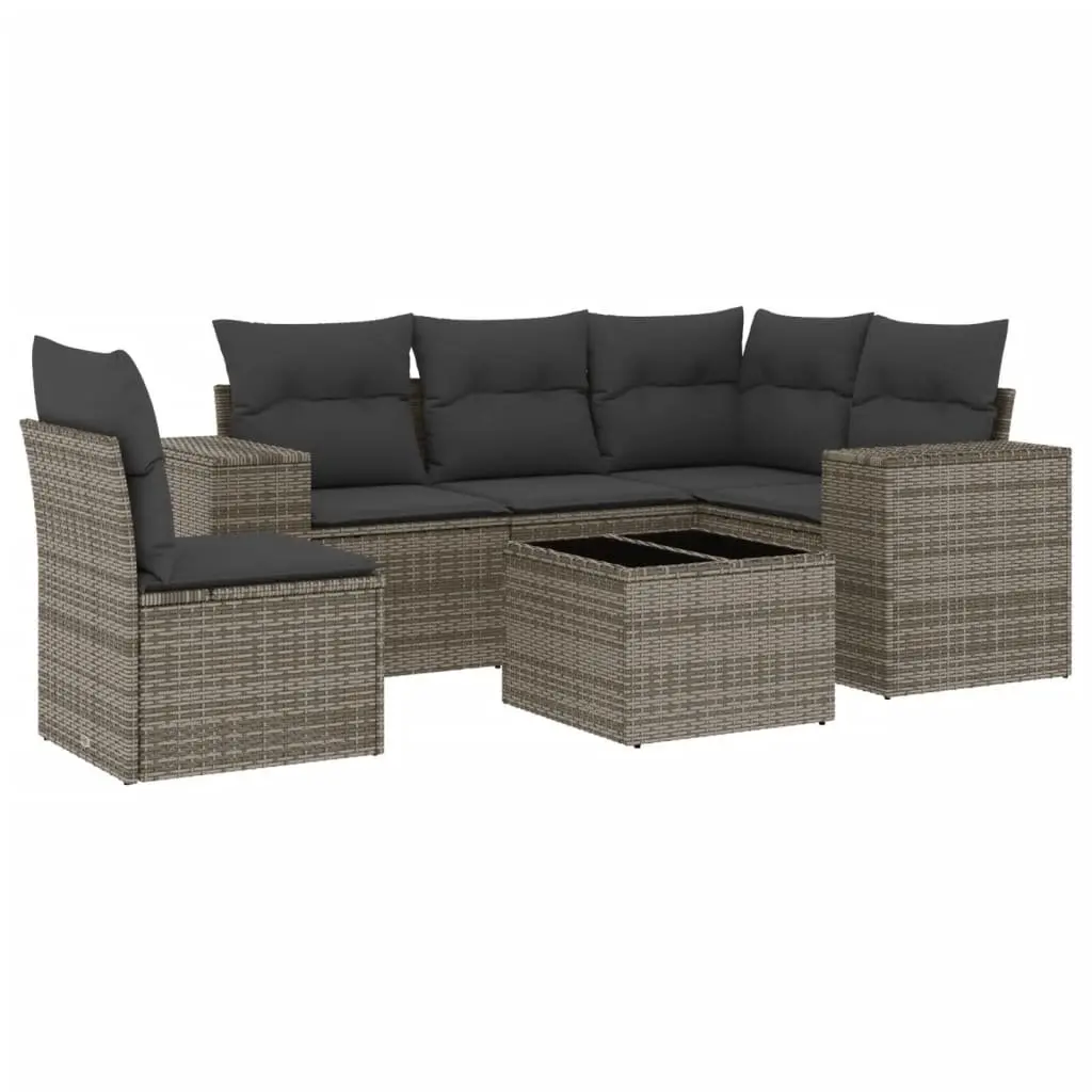 6 Piece Garden Sofa Set with Cushions Grey Poly Rattan Outdoor Furniture Patio