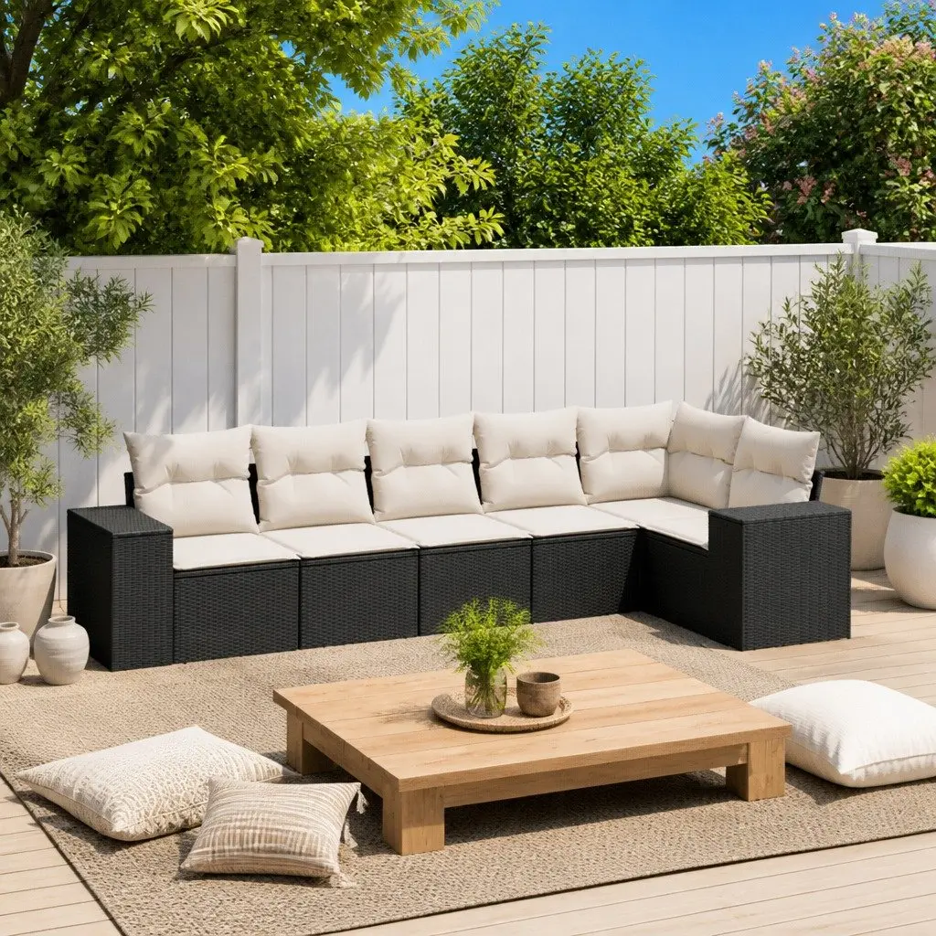 Garden Sofa Set Modular 6 Piece Outdoor Furniture Black PE Rattan