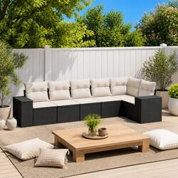 Garden Sofa Set 6 Piece Outdoor Furniture Modular Black Poly Rattan Patio