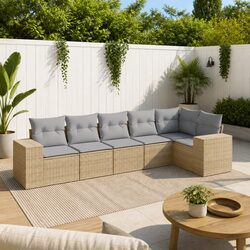 Garden Sofa Set 6 Piece Outdoor Furniture Patio Seating Beige with Cushions