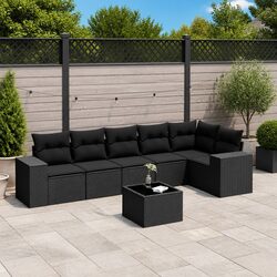 7 Piece Garden Sofa Set with Cushions Storage Black Outdoor Patio Furniture