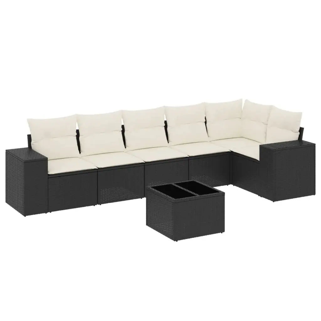 7 Piece Garden Sofa Set Outdoor Patio Furniture with Cushions Black Poly Rattan