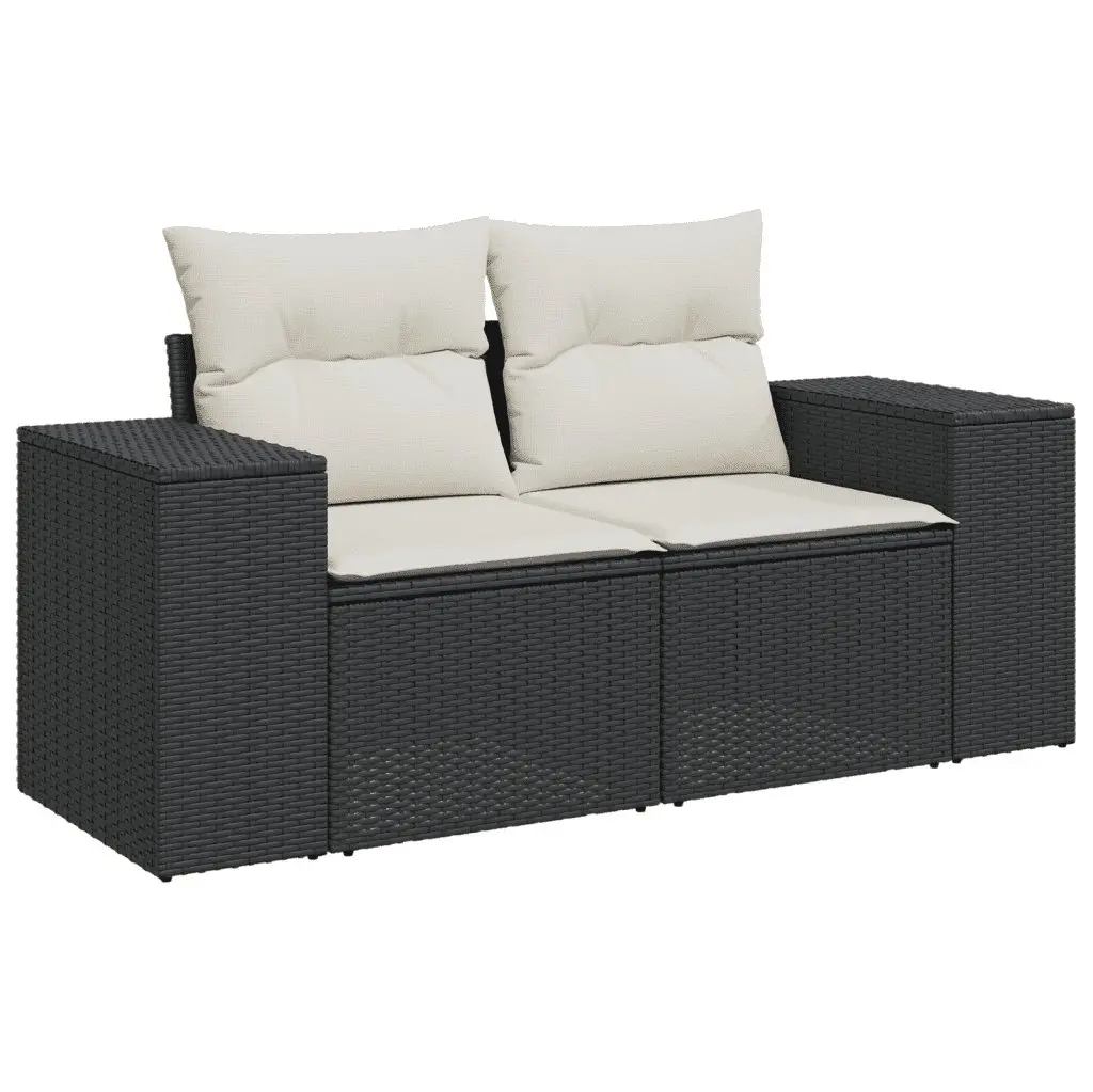 7 Piece Garden Sofa Set Outdoor Patio Furniture with Cushions Black Poly Rattan