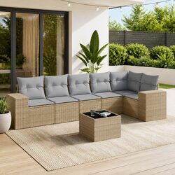 Garden Sofa Set 7 Piece Outdoor Furniture Patio Beige Poly Rattan Modular with