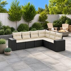 Garden Sofa Set 6 Piece Outdoor Furniture Black Poly Rattan Modular Patio