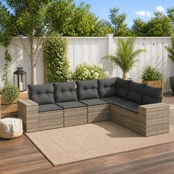 Garden Sofa Set 6 Piece Outdoor Furniture Patio Sectional Grey Poly Rattan