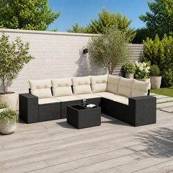 Garden Sofa Set 7 Piece Outdoor Furniture Black Poly Rattan Modular Patio