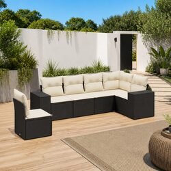 6 Piece Garden Sofa Set Outdoor Furniture Black Poly Rattan with Cushions Patio