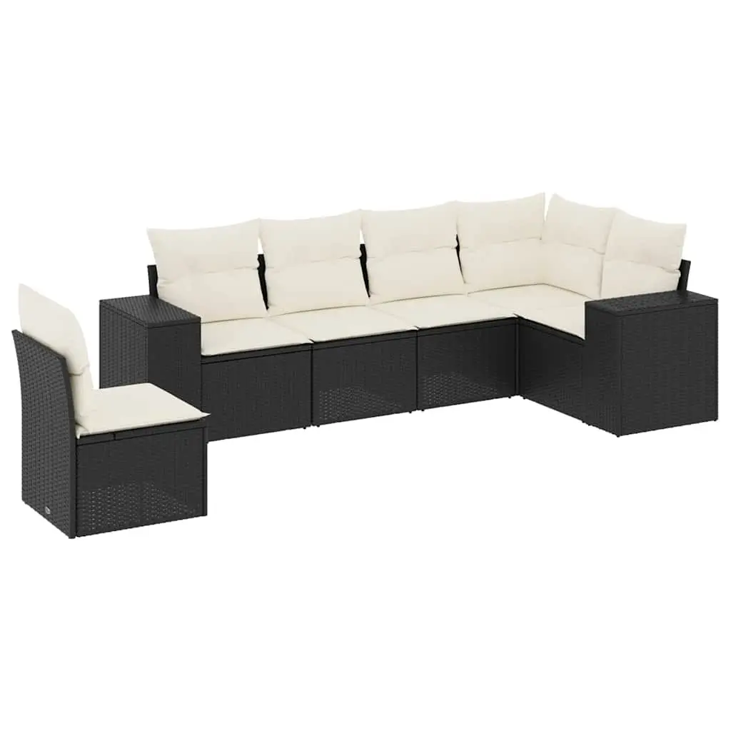 6 Piece Garden Sofa Set Outdoor Furniture Black Poly Rattan with Cushions Patio