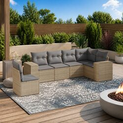 Garden Sofa Set 6 Piece Outdoor Furniture Patio Beige Poly Rattan Modular with
