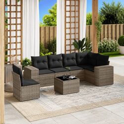 Garden Sofa Set 7 Piece Outdoor Furniture Grey Poly Rattan Modular Patio