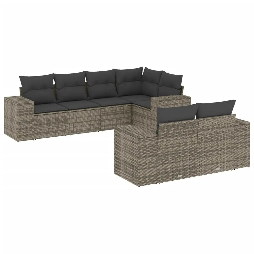 7 Piece Grey Garden Sofa Set Poly Rattan Outdoor Furniture Patio Sectional