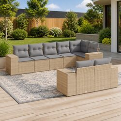 Garden Sofa Set 8 Piece Outdoor Furniture Beige Poly Rattan Patio Sectional
