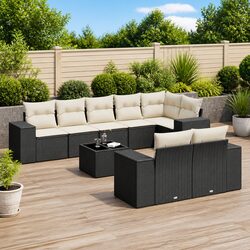 Garden Sofa Set 9 Piece Outdoor Furniture Black Poly Rattan Patio Lounge with