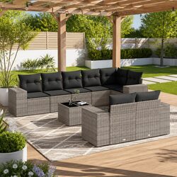 Garden Sofa Set 9 Piece Outdoor Furniture Grey Poly Rattan Modular Patio Seating