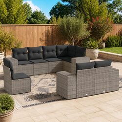 Garden Sofa Set 8 Piece Outdoor Furniture Grey Poly Rattan Modular Patio Seating
