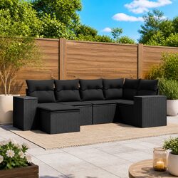 Garden Sofa Set 6 Piece Outdoor Furniture Patio Black Poly Rattan with Cushions