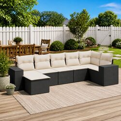 Garden Sofa Set 7 Piece Outdoor Furniture Patio Sectional Black Poly Rattan