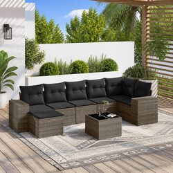 Garden Sofa Set 8 Piece Outdoor Furniture Patio Poly Rattan Grey with Cushions