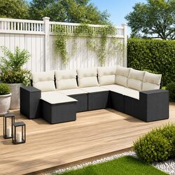 Garden Sofa Set 7 Piece Outdoor Furniture Patio Black Poly Rattan Modular