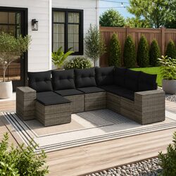 Garden Sofa Set 7 Piece Outdoor Furniture Patio Lounge with Cushions Grey