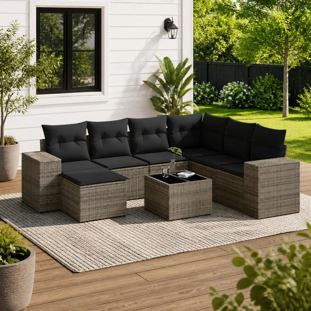 Garden Sofa Set 8 Piece Outdoor Furniture Grey PE Rattan with Storage