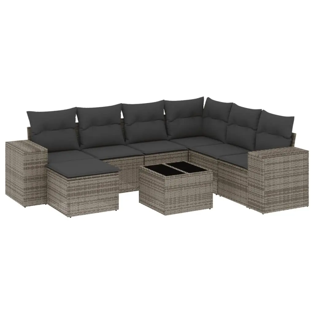 Garden Sofa Set 8 Piece Outdoor Furniture Grey PE Rattan with Storage